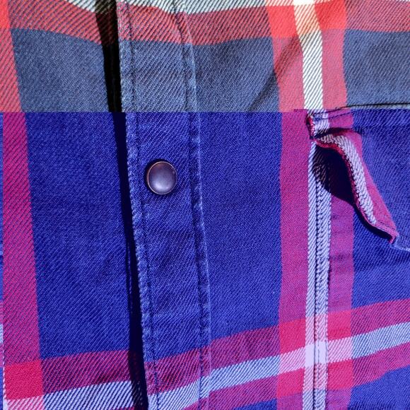 Lucky Brand Plaid Button Up Shirt Mens XL Blue Check Santa Fe Slim Fit Western - Picture 4 of 9